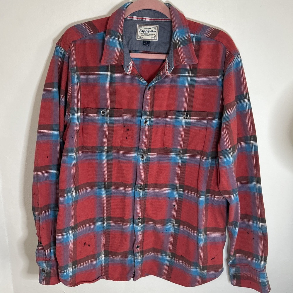Flag & Anthem Dry Goods Supply USA Plaid Button Up Long Sleeve Shirt XL - Ink St